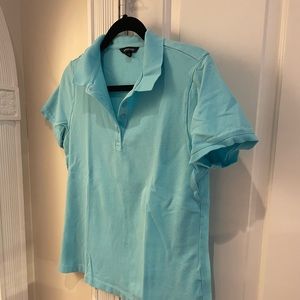 Lands' End Short Sleeve Cotton Polo Shirt with Collar - Aqua Teal Blue Sz Small